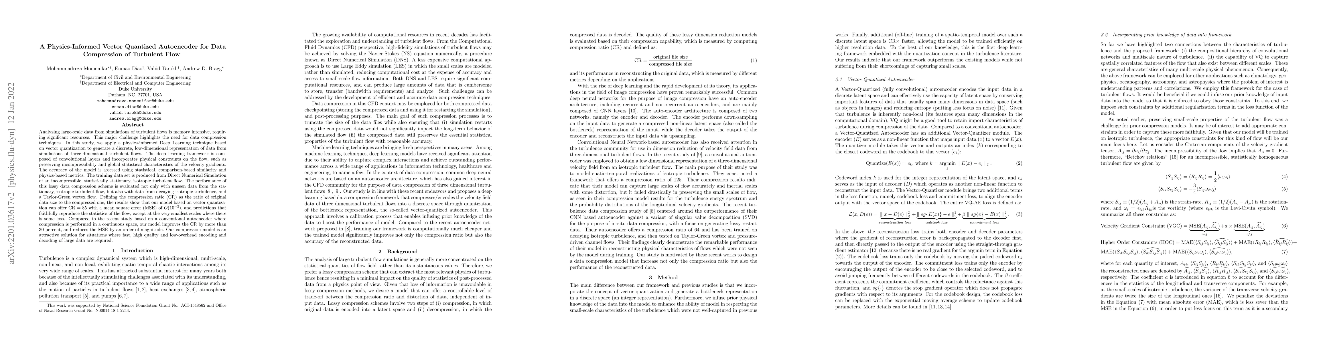 Thumbnail for A Physics-Informed Vector Quantized Autoencoder for Data Compression of
  Turbulent Flow