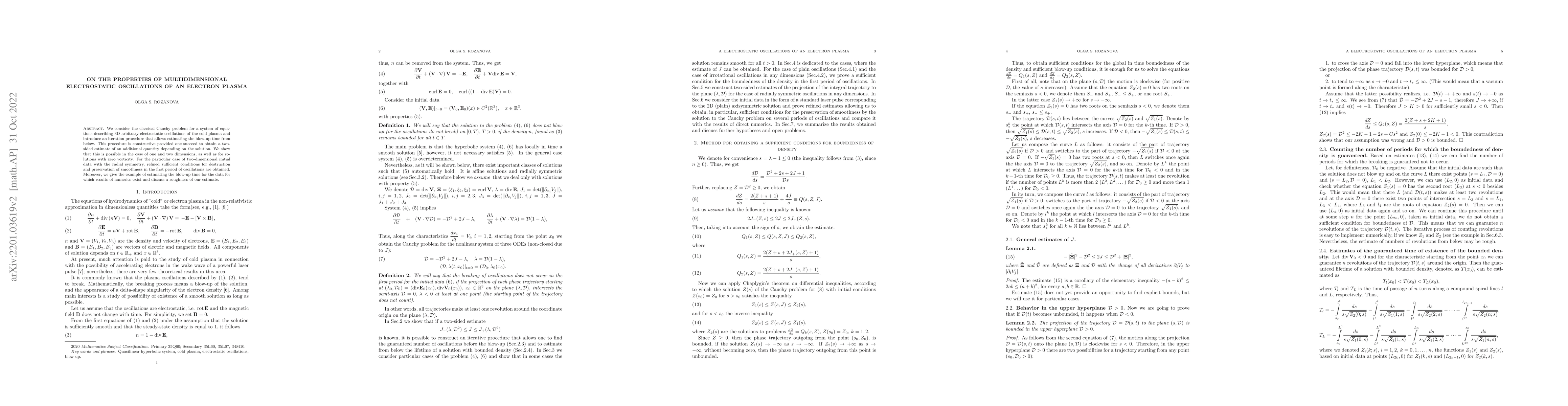 Thumbnail for On the properties of multidimensional electrostatic oscillations of an
  electron plasma
