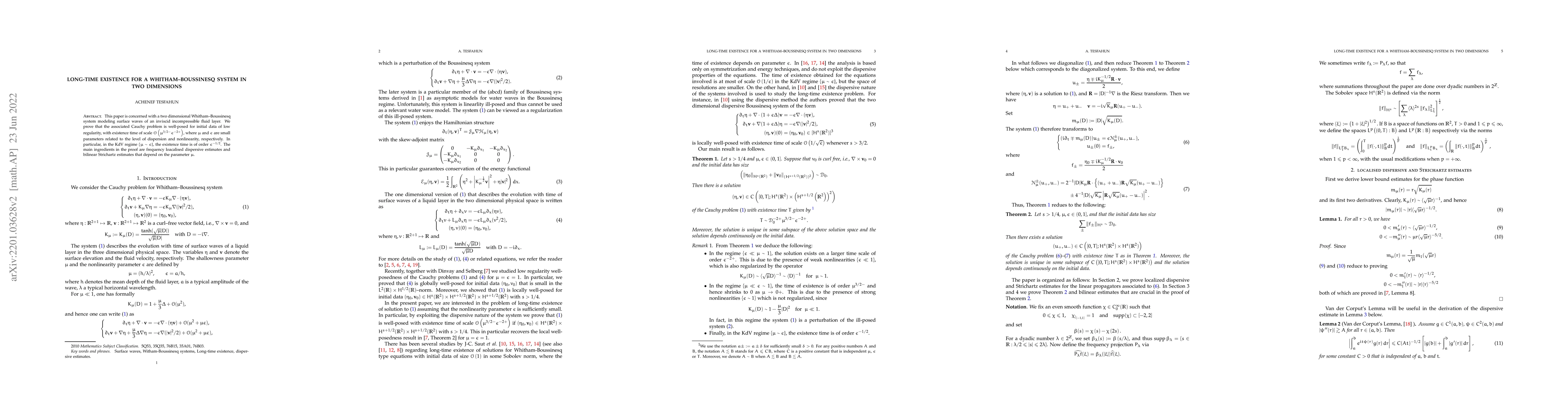 Thumbnail for Long-time existence for a Whitham--Boussinesq system in two dimensions