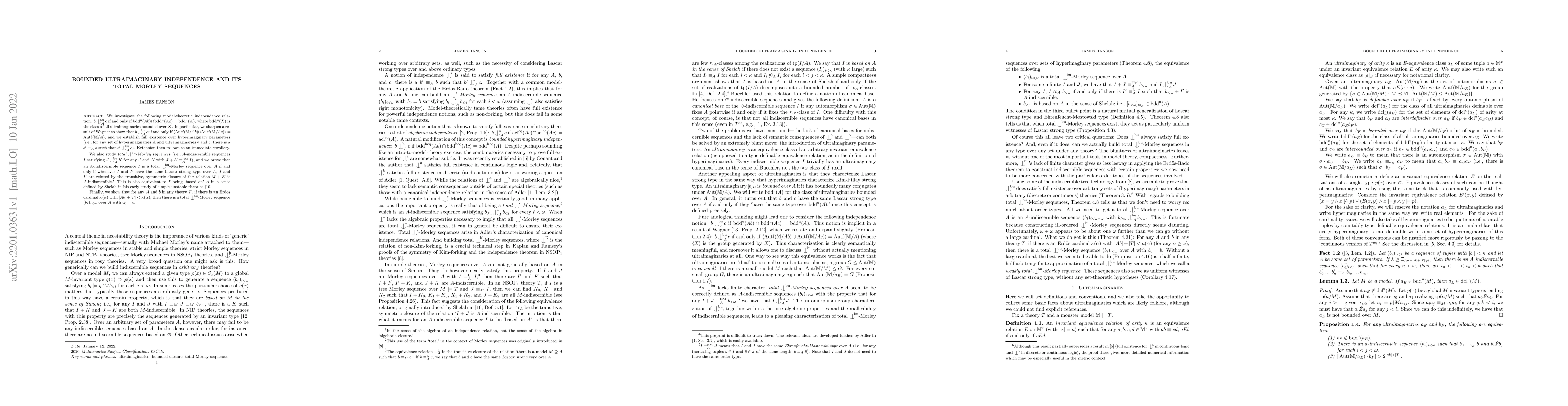 Thumbnail for Bounded ultraimaginary independence and its total Morley sequences