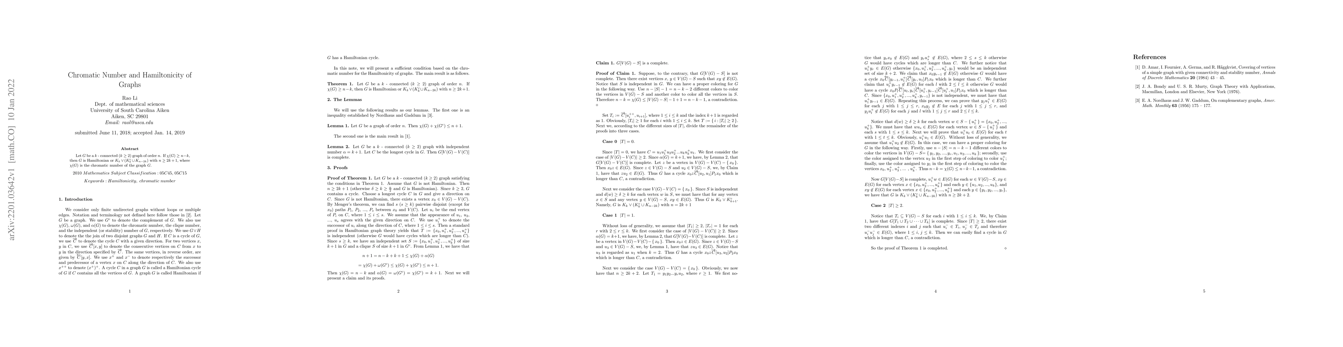 Thumbnail for Chromatic Number and Hamiltonicity of Graphs