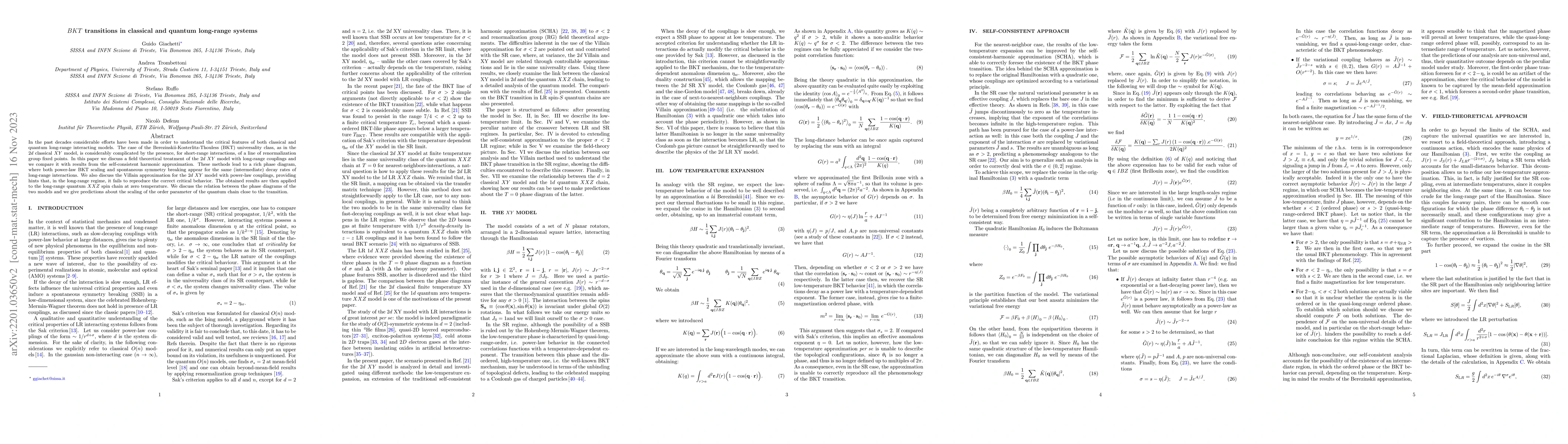 Thumbnail for $BKT$ transitions in classical and quantum long-range systems