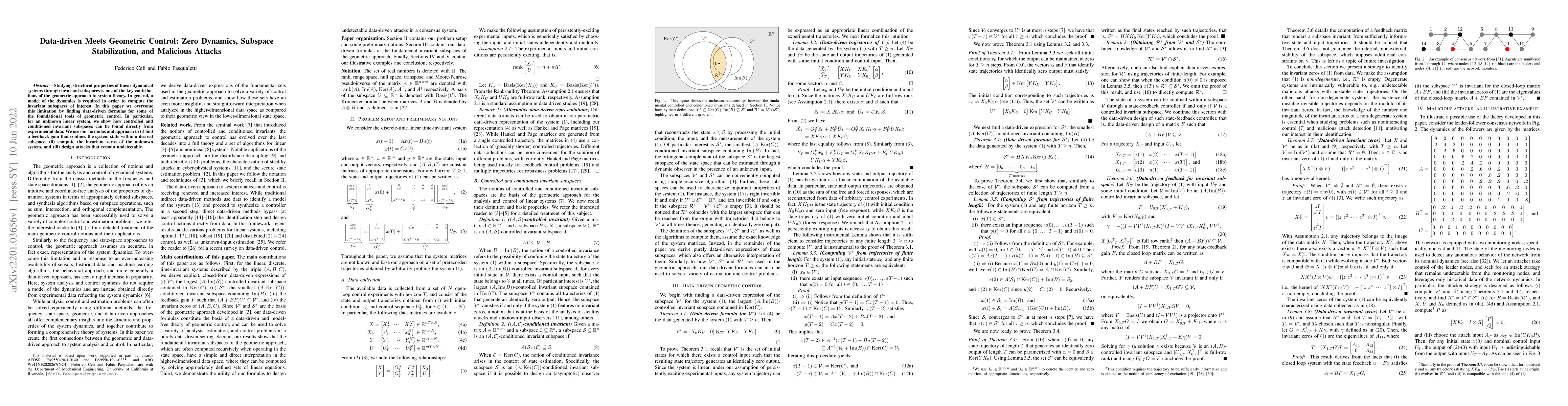 Thumbnail for Data-driven Meets Geometric Control: Zero Dynamics, Subspace
  Stabilization, and Malicious Attacks