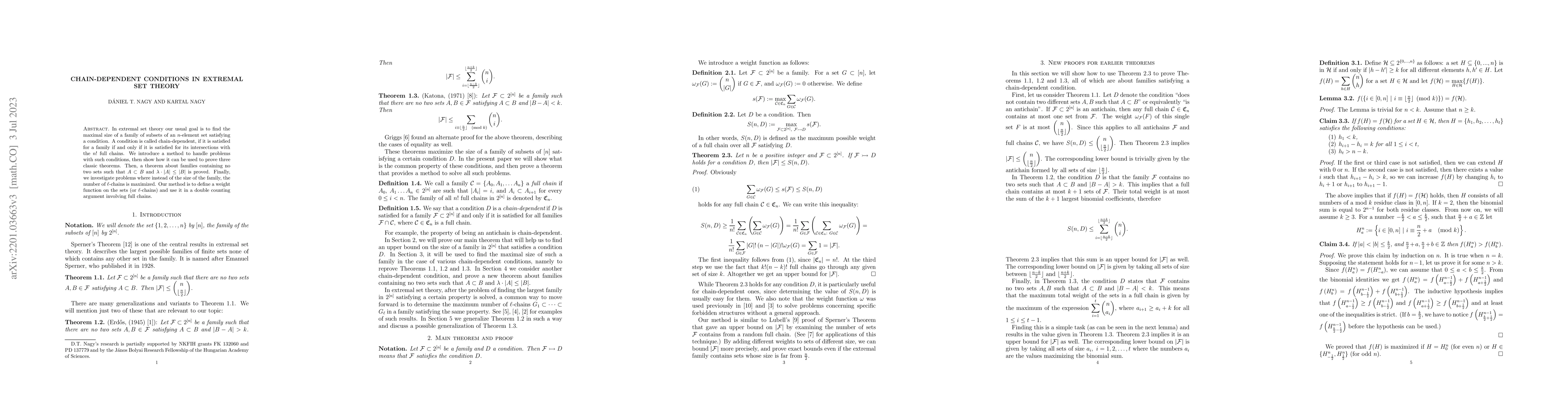 Thumbnail for Chain-dependent Conditions in Extremal Set Theory