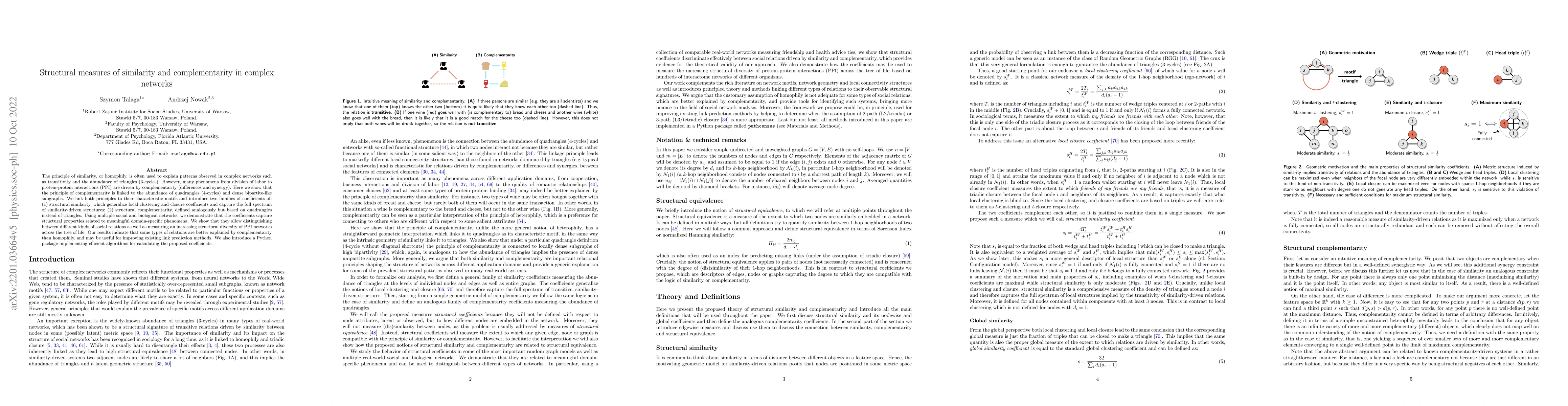 Thumbnail for Structural measures of similarity and complementarity in complex
  networks