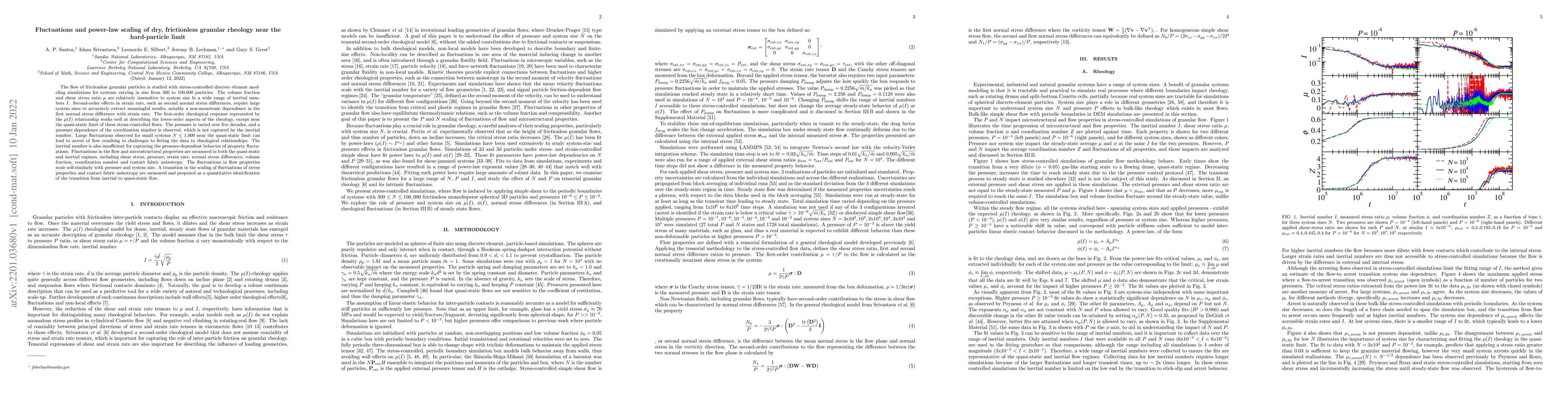 Thumbnail for Fluctuations and power-law scaling of dry, frictionless granular
  rheology near the hard-particle limit