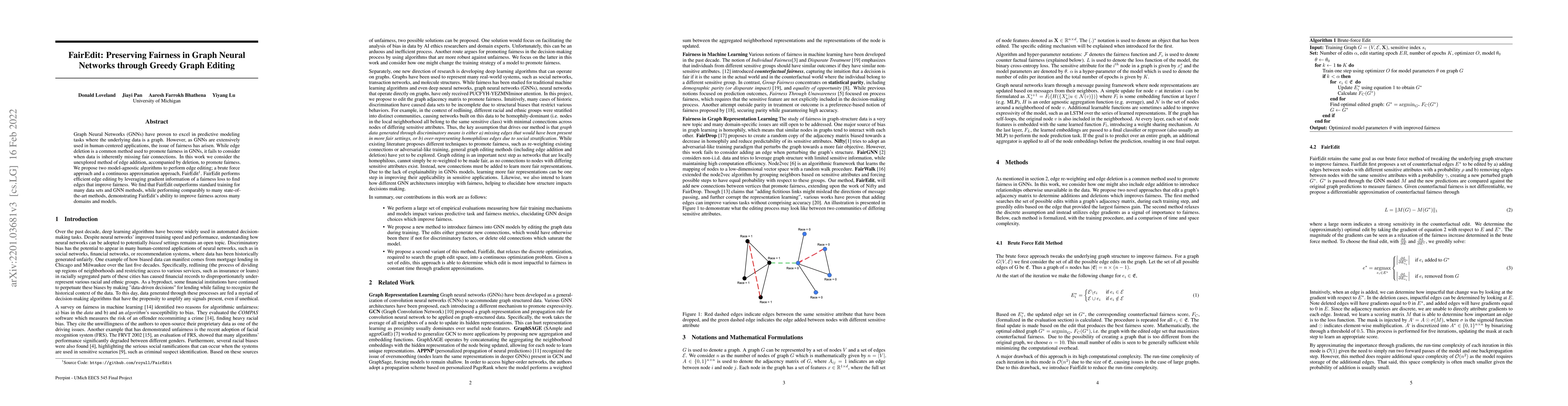 Thumbnail for FairEdit: Preserving Fairness in Graph Neural Networks through Greedy
  Graph Editing