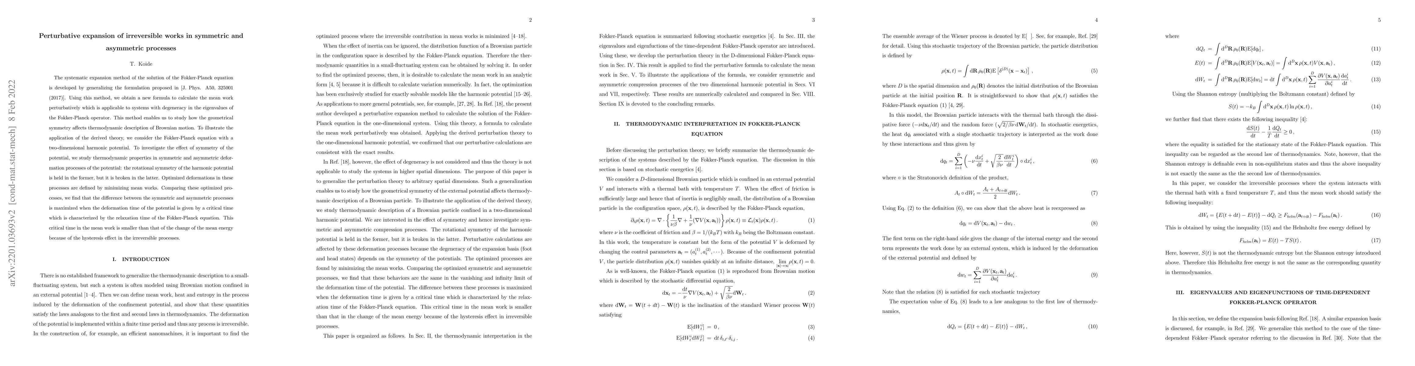 Thumbnail for Perturbative expansion of irreversible works in symmetric and asymmetric
  processes