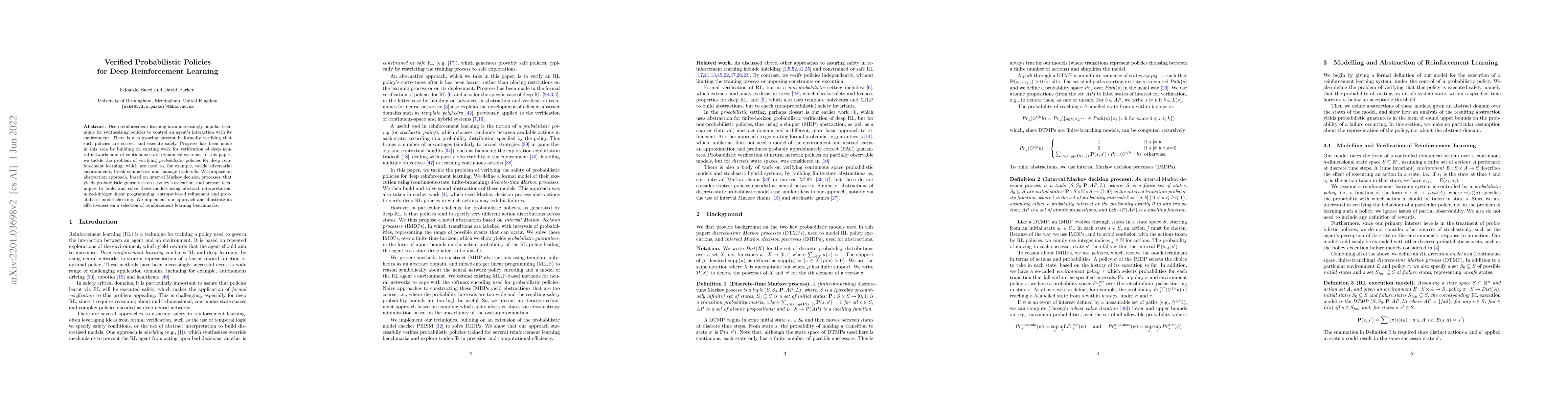 Thumbnail for Verified Probabilistic Policies for Deep Reinforcement Learning