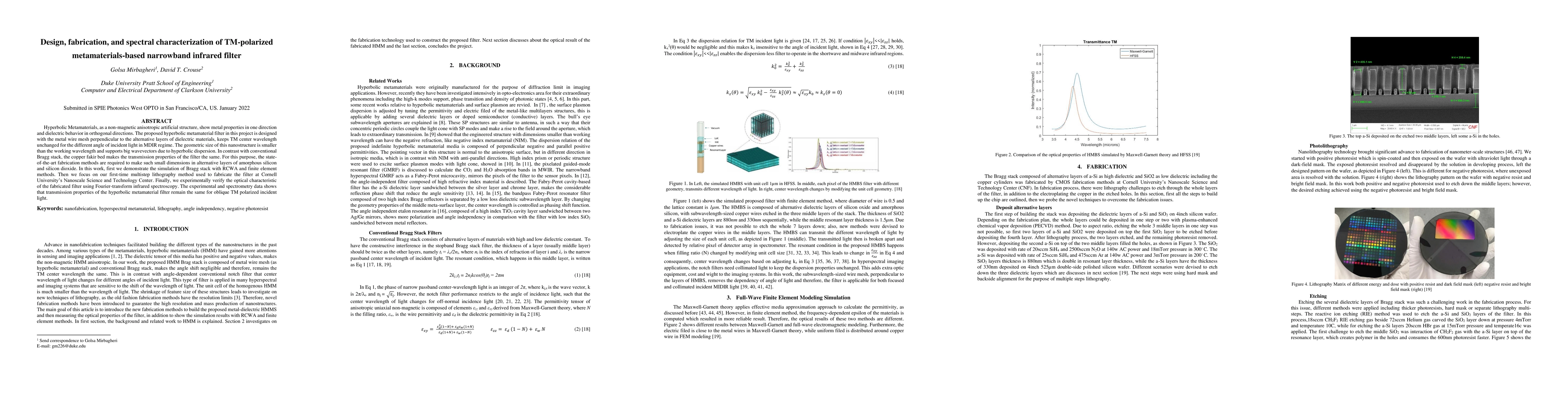 Thumbnail for Design, fabrication, and spectral characterization of TM-polarized
  metamaterials-based narrowband infrared filter