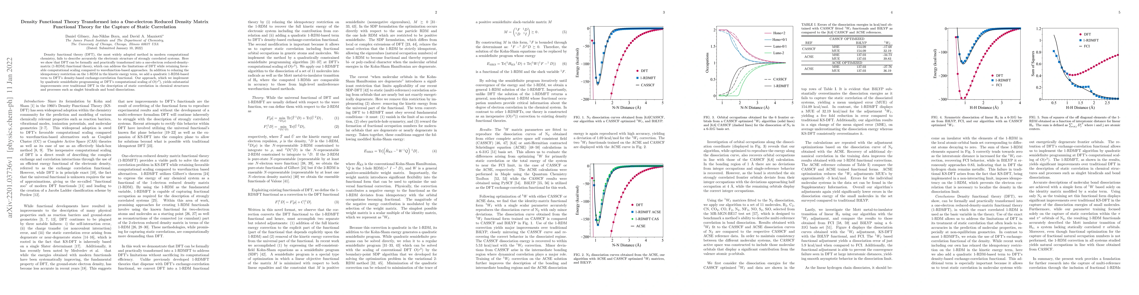 Thumbnail for Density Functional Theory Transformed into a One-electron Reduced
  Density Matrix Functional Theory for the Capture of Static Correlation
