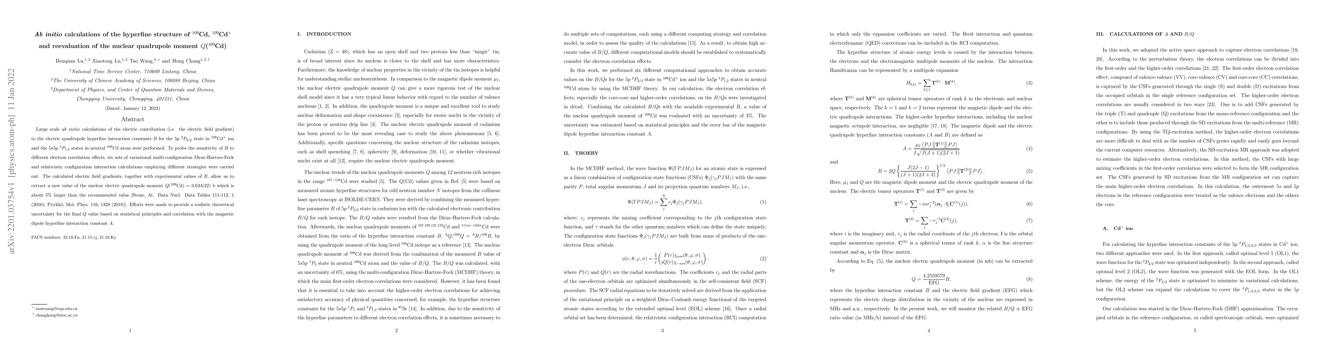 Thumbnail for Ab initio calculations of the hyperfine structure of 109Cd, 109Cd+ and
  reevaluation of the nuclear quadrupole moment Q(109Cd)