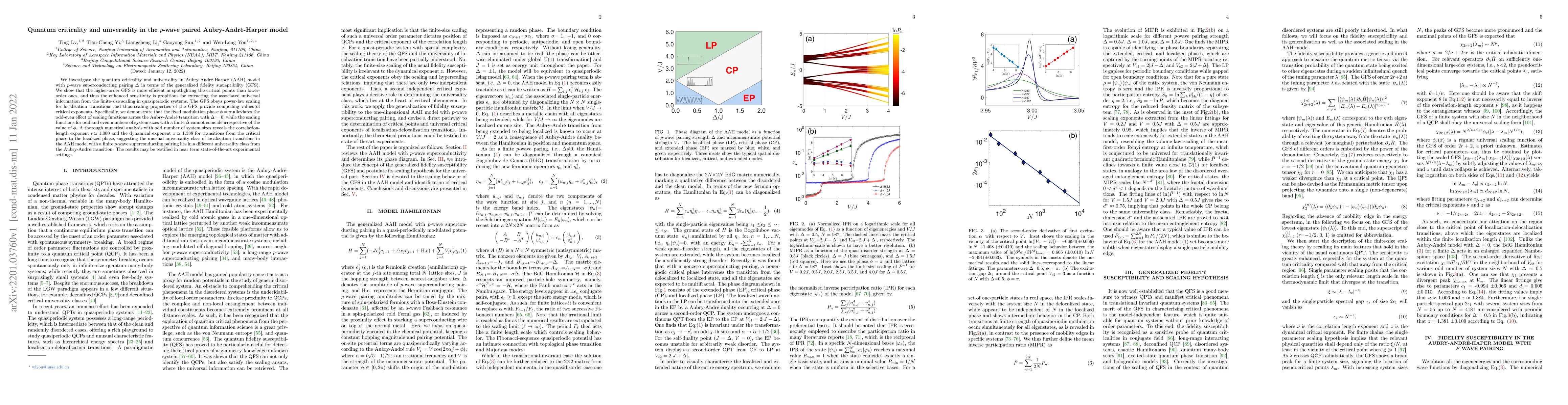 Thumbnail for Quantum criticality and universality in the $p$-wave paired
  Aubry-Andr\'{e}-Harper model