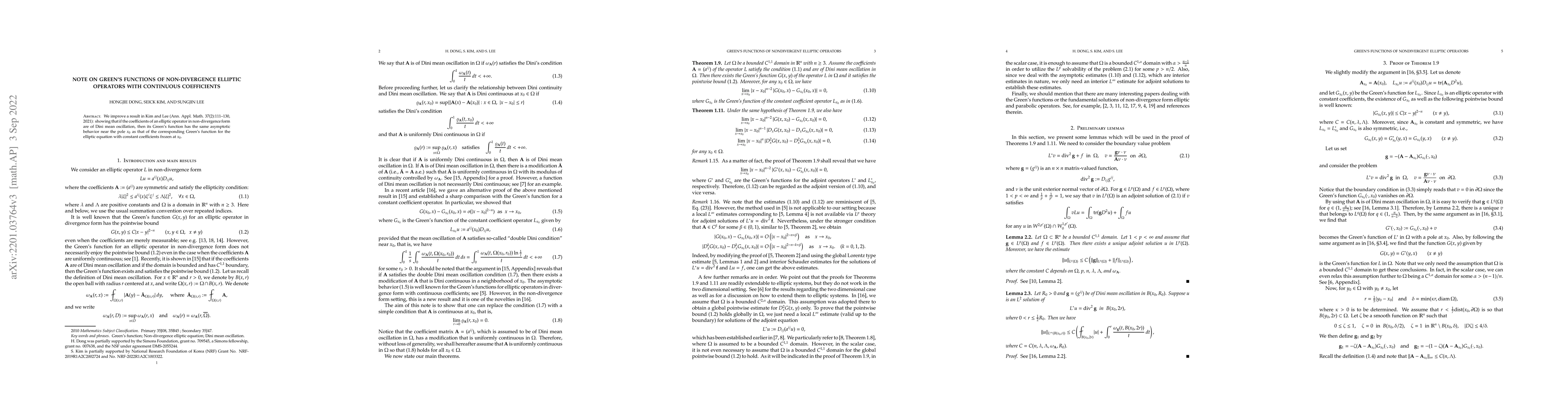 Thumbnail for Note on Green's functions of non-divergence elliptic operators with
  continuous coefficients