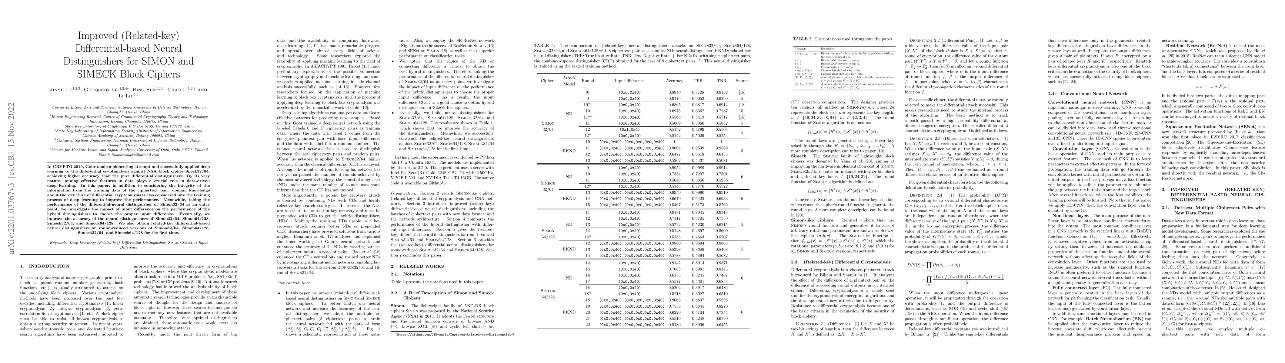 Thumbnail for Improved (Related-key) Differential-based Neural Distinguishers for
  SIMON and SIMECK Block Ciphers