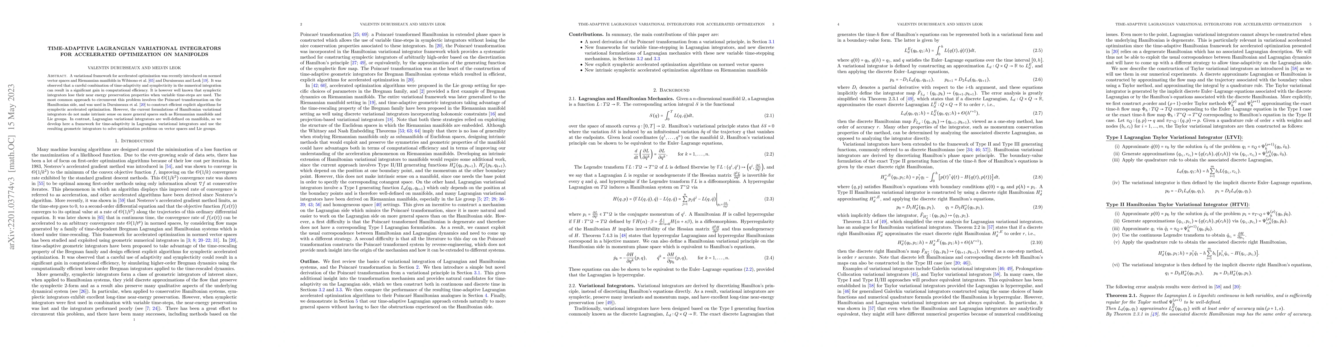 Thumbnail for Time-adaptive Lagrangian Variational Integrators for Accelerated
  Optimization on Manifolds
