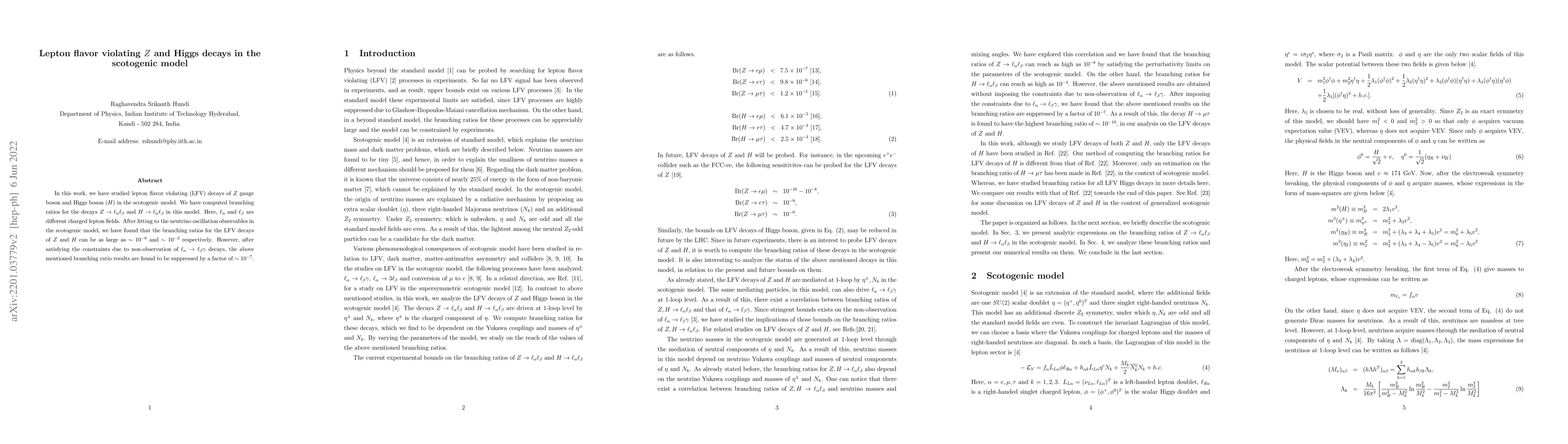 Thumbnail for Lepton flavor violating $Z$ and Higgs decays in the scotogenic model