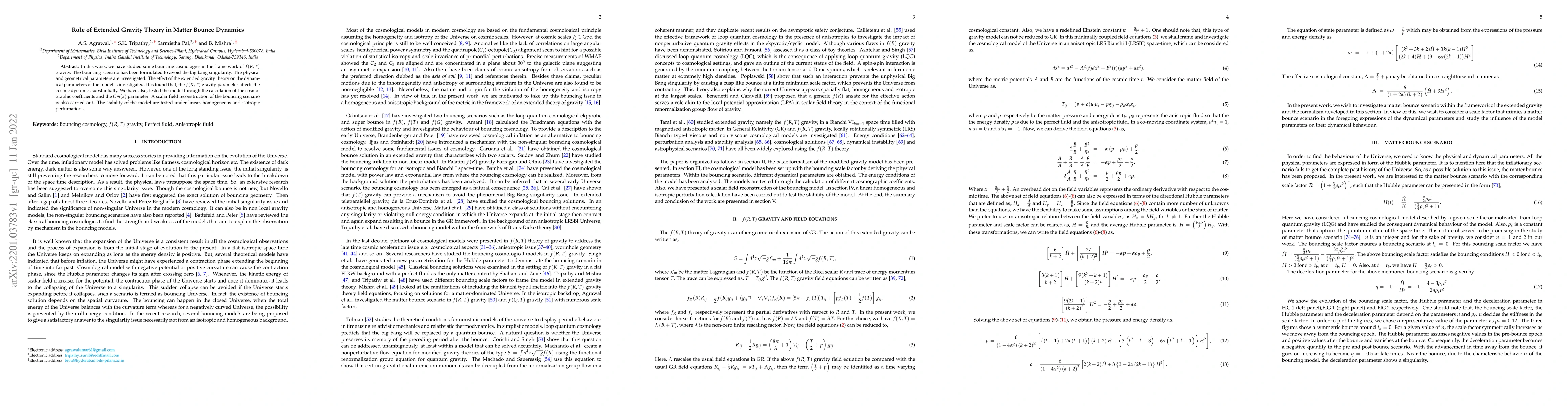 Thumbnail for Role of Extended Gravity Theory in Matter Bounce Dynamics