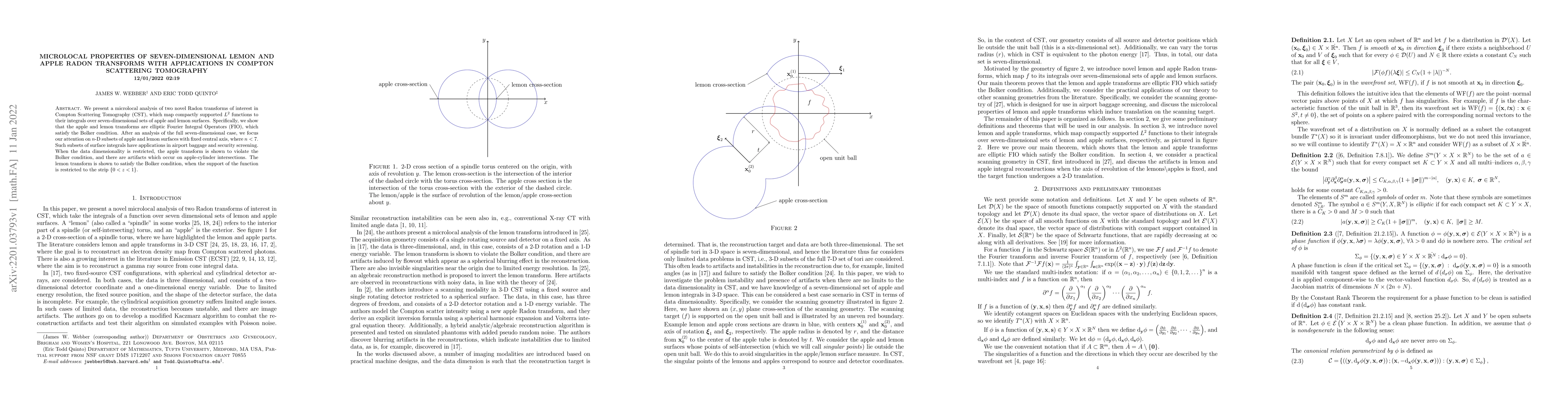 Thumbnail for Microlocal properties of seven-dimensional lemon and apple Radon
  transforms with applications in Compton scattering tomography