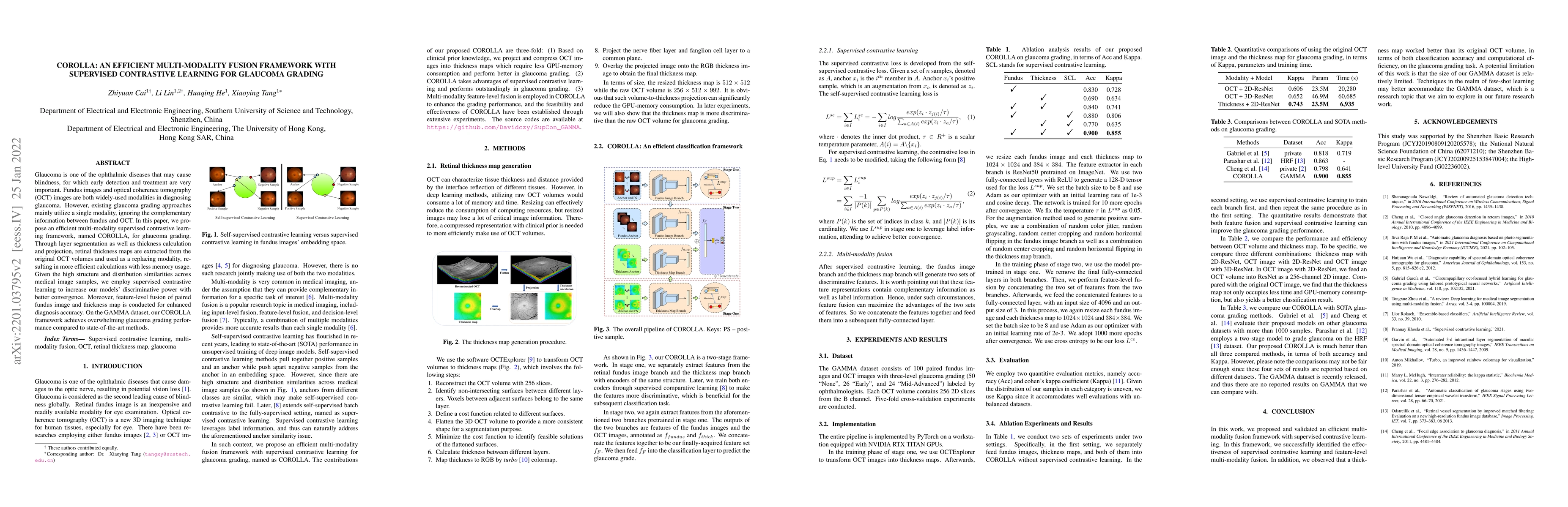 Thumbnail for COROLLA: An Efficient Multi-Modality Fusion Framework with Supervised
  Contrastive Learning for Glaucoma Grading