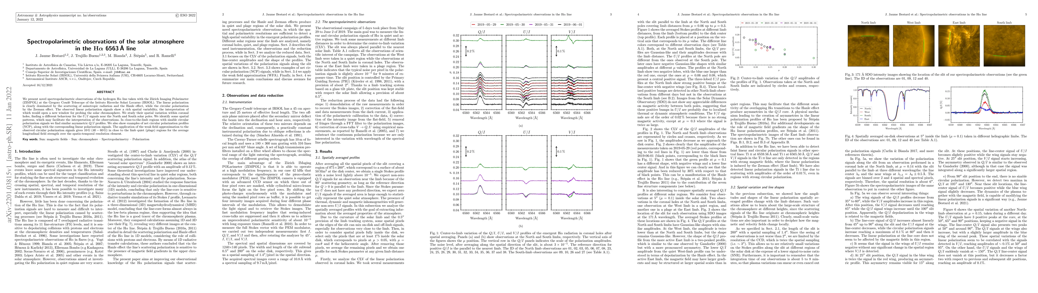 Thumbnail for Spectropolarimetric observations of the solar atmosphere in the
  H$\alpha$ 6563 \r{A} line