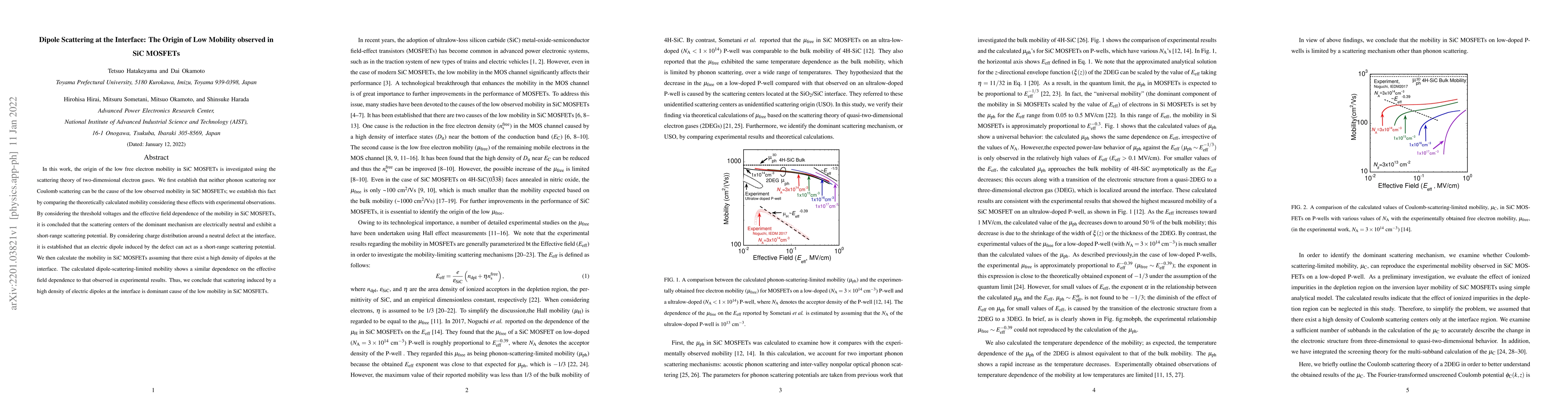 Thumbnail for Dipole Scattering at the Interface: The Origin of Low Mobility observed
  in SiC MOSFETs
