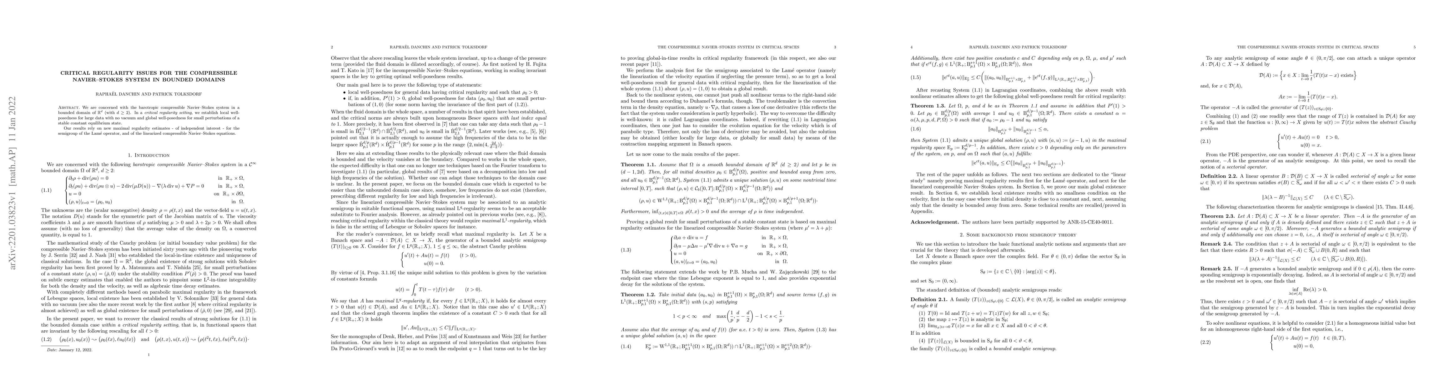 Thumbnail for Critical regularity issues for the compressible Navier--Stokes system in
  bounded domains