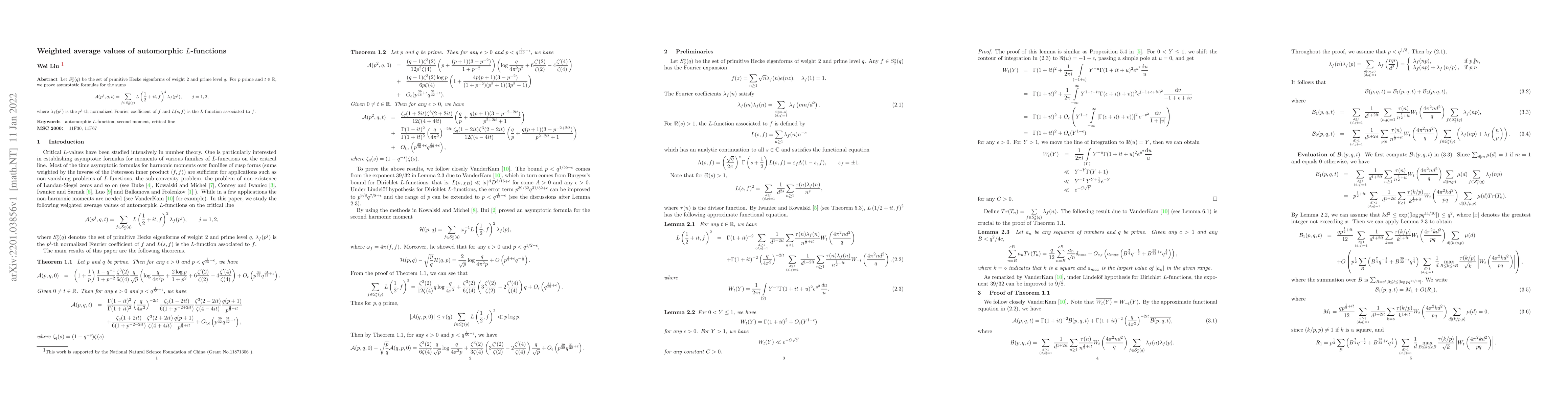 Thumbnail for Weighted average values of automorphic $L$-functions