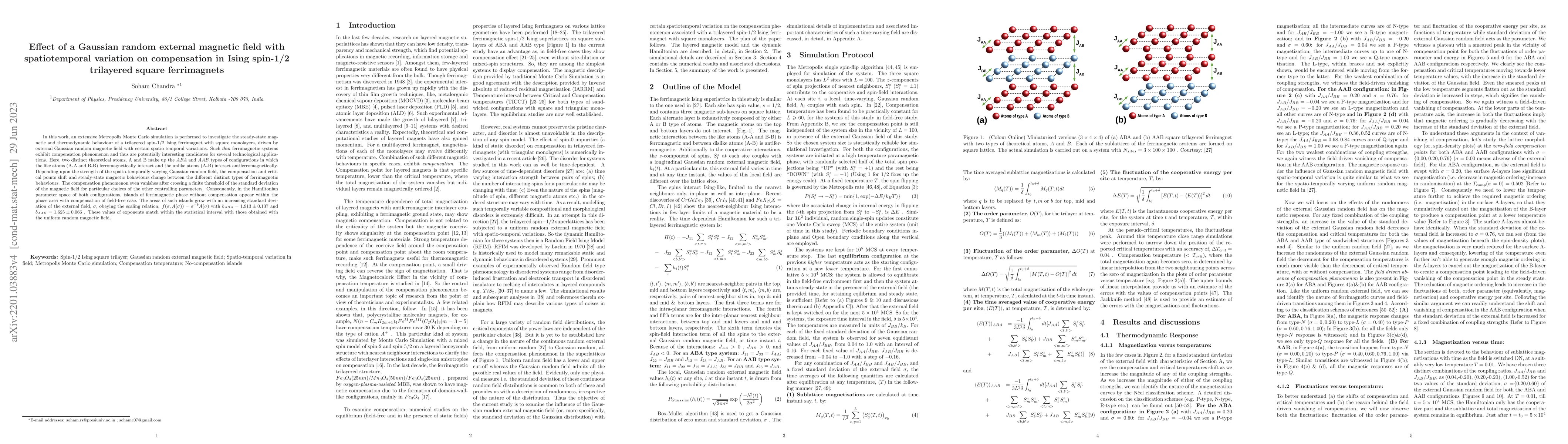 Thumbnail for Effect of a Gaussian random external magnetic field with spatio temporal
  variation on compensation in Ising spin-1/2 trilayered square ferrimagnets