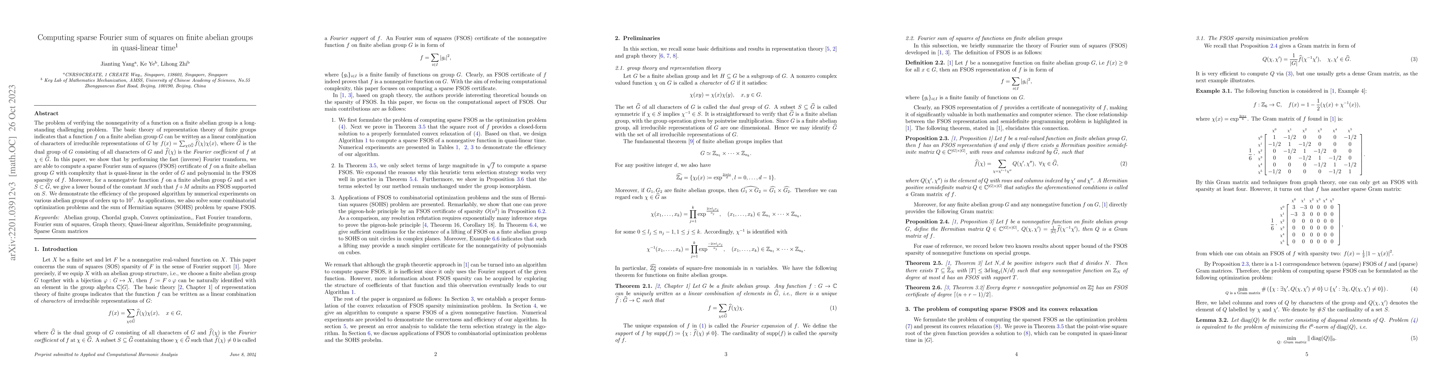 Thumbnail for Computing sparse Fourier sum of squares on finite abelian groups in
  quasi-linear time