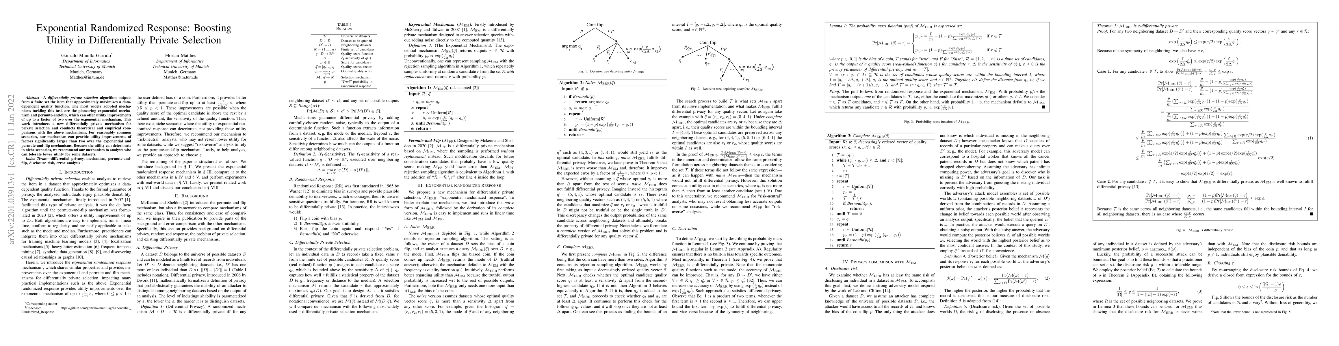 Thumbnail for Exponential Randomized Response: Boosting Utility in Differentially
  Private Selection