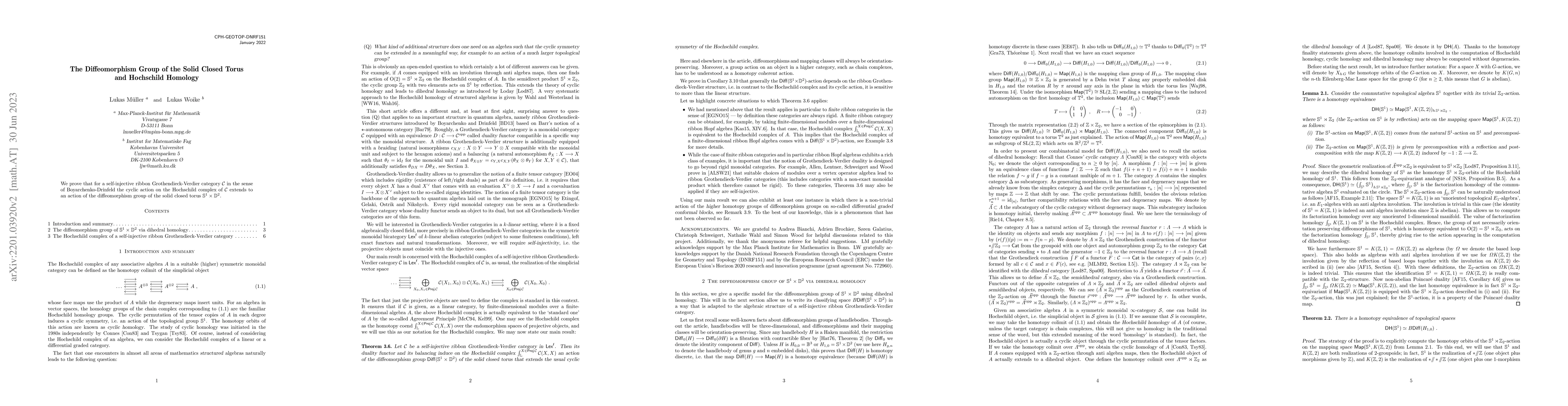 Thumbnail for The Diffeomorphism Group of the Solid Closed Torus and Hochschild
  Homology