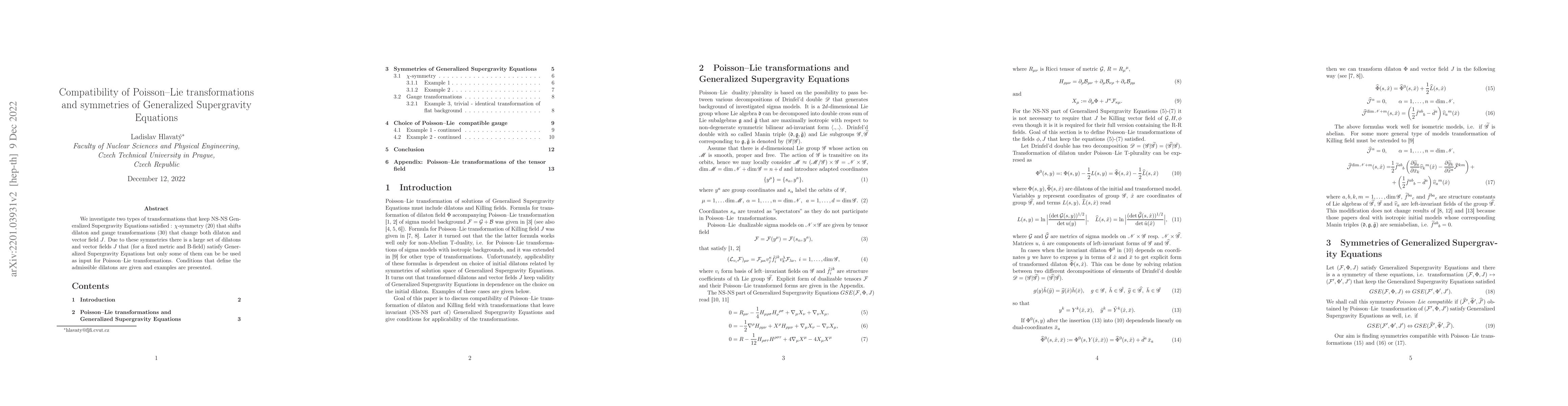 Thumbnail for Compatibility of Poisson--Lie transformations with symmetries of
  Generalized Supergravity Equations