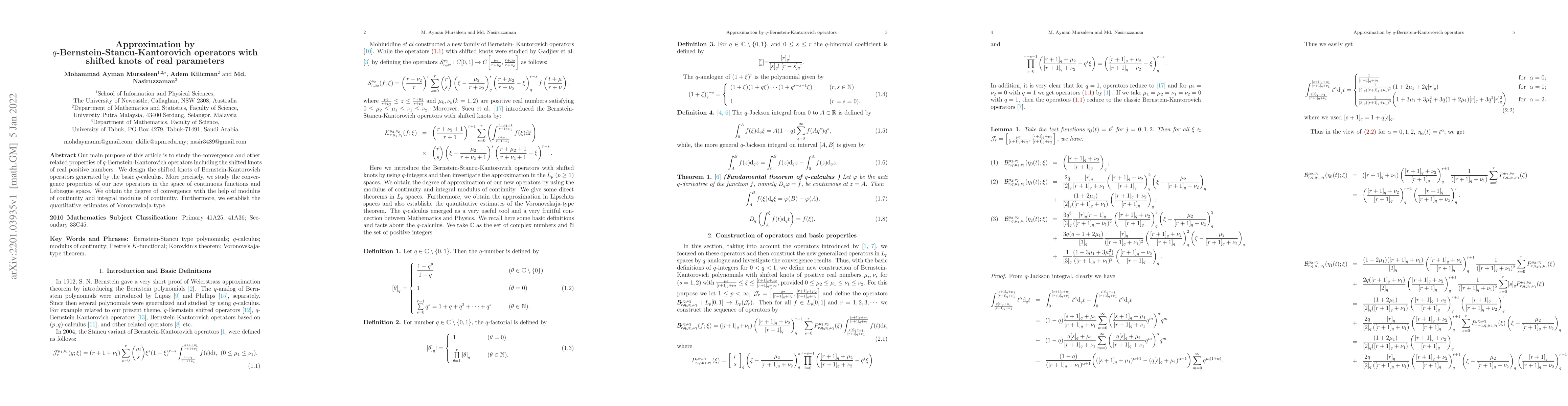 Thumbnail for Approximation by q-Bernstein-Stancu-Kantorovich operators with shifted
  knots of real parameters