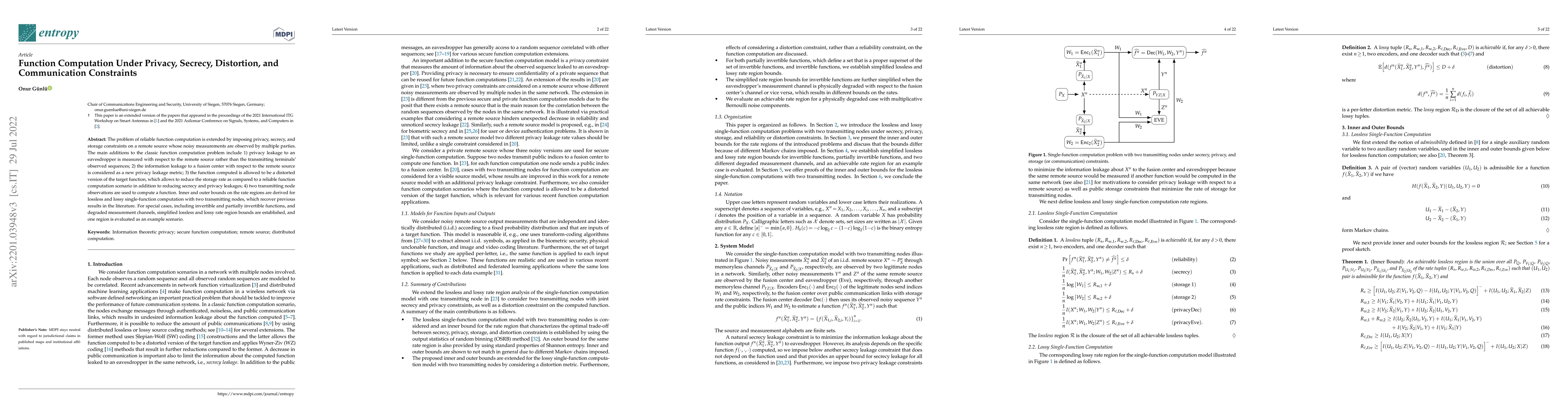 Thumbnail for Function Computation Under Privacy, Secrecy, Distortion, and
  Communication Constraints