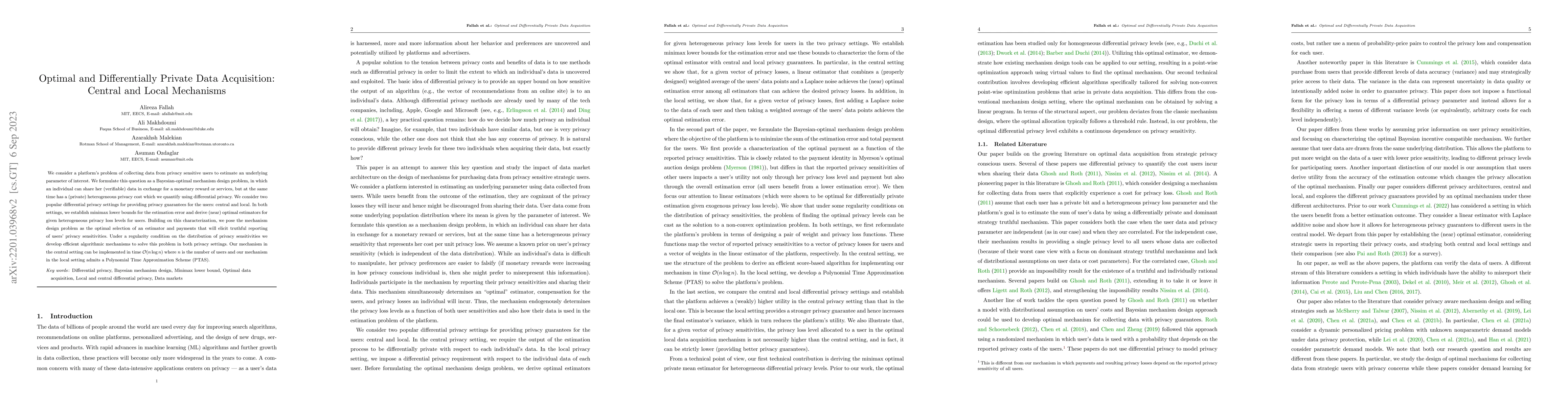 Thumbnail for Optimal and Differentially Private Data Acquisition: Central and Local
  Mechanisms