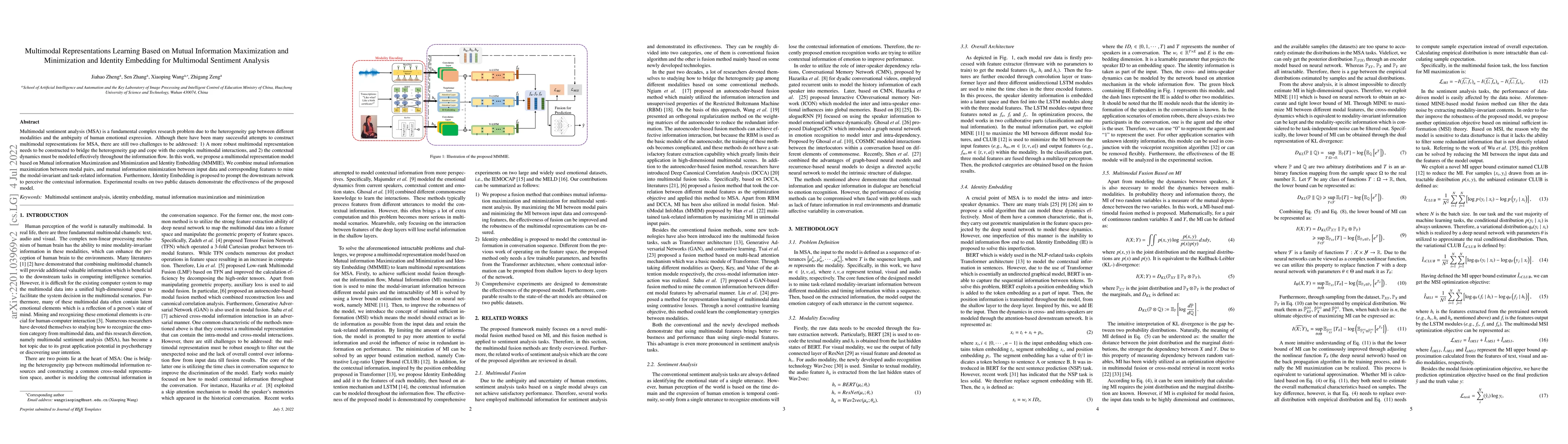 Thumbnail for Multimodal Representations Learning Based on Mutual Information
  Maximization and Minimization and Identity Embedding for Multimodal Sentiment
  Analysis