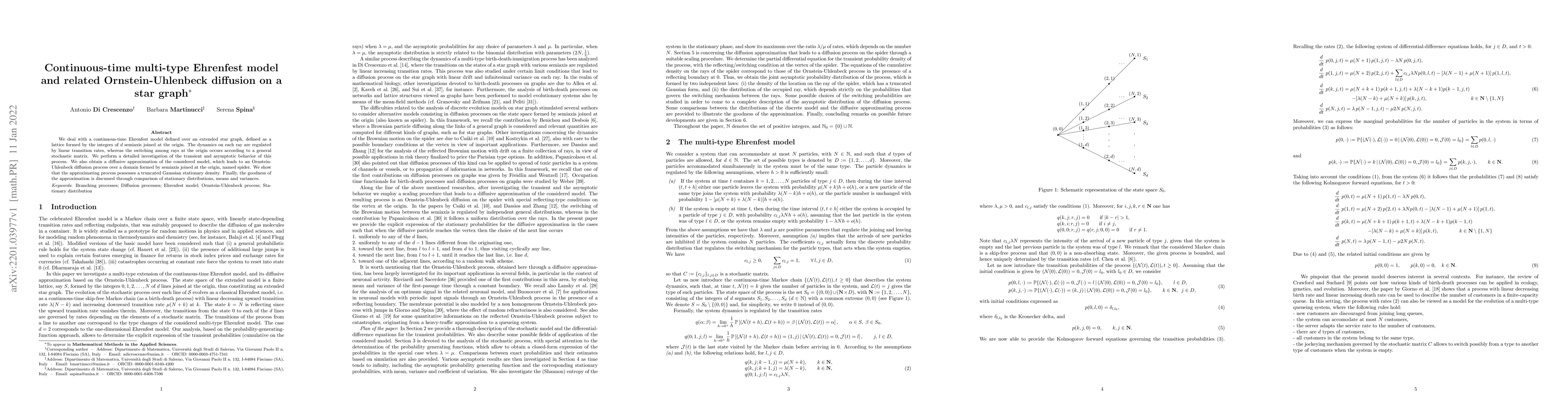 Thumbnail for Continuous-time multi-type Ehrenfest model and related
  Ornstein-Uhlenbeck diffusion on a star graph