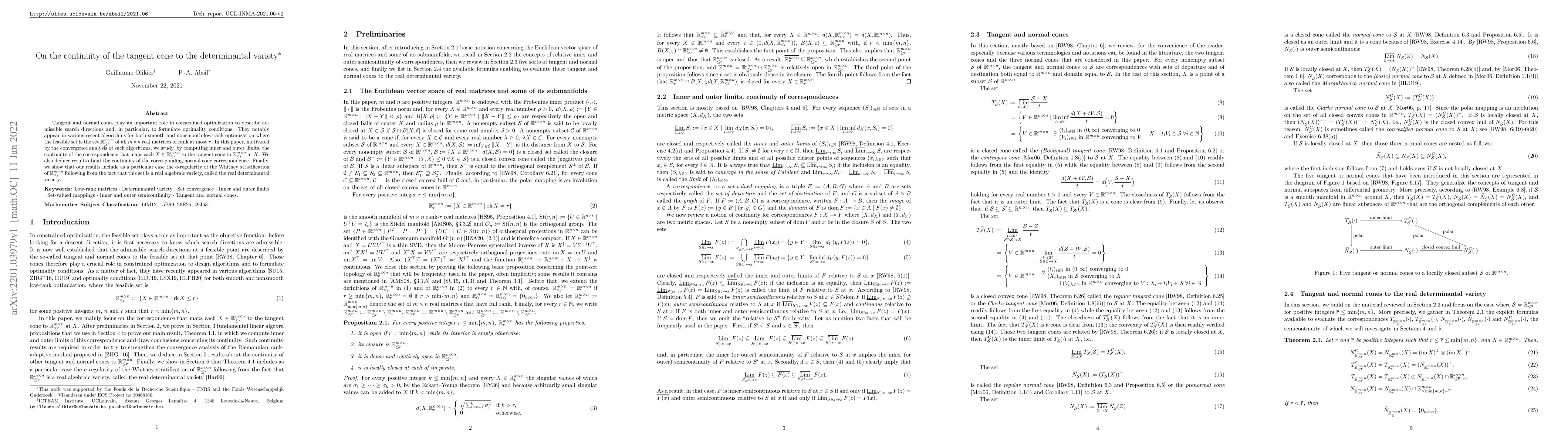 Thumbnail for On the continuity of the tangent cone to the determinantal variety