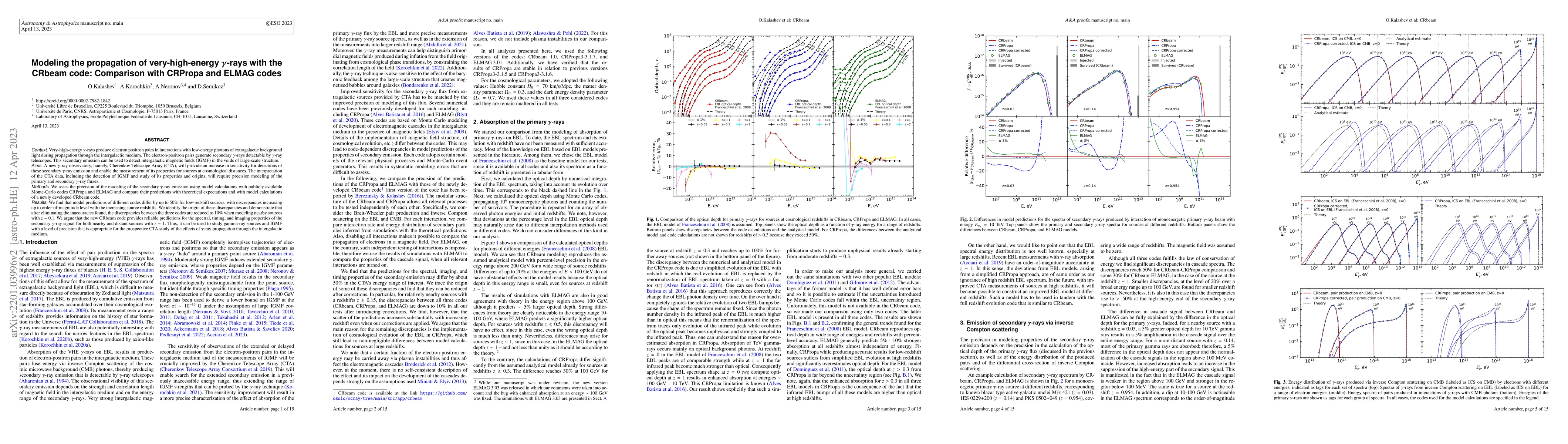 Thumbnail for Modelling the propagation of very-high-energy gamma rays with the CRbeam
  code: Comparison with CRPropa and ELMAG codes