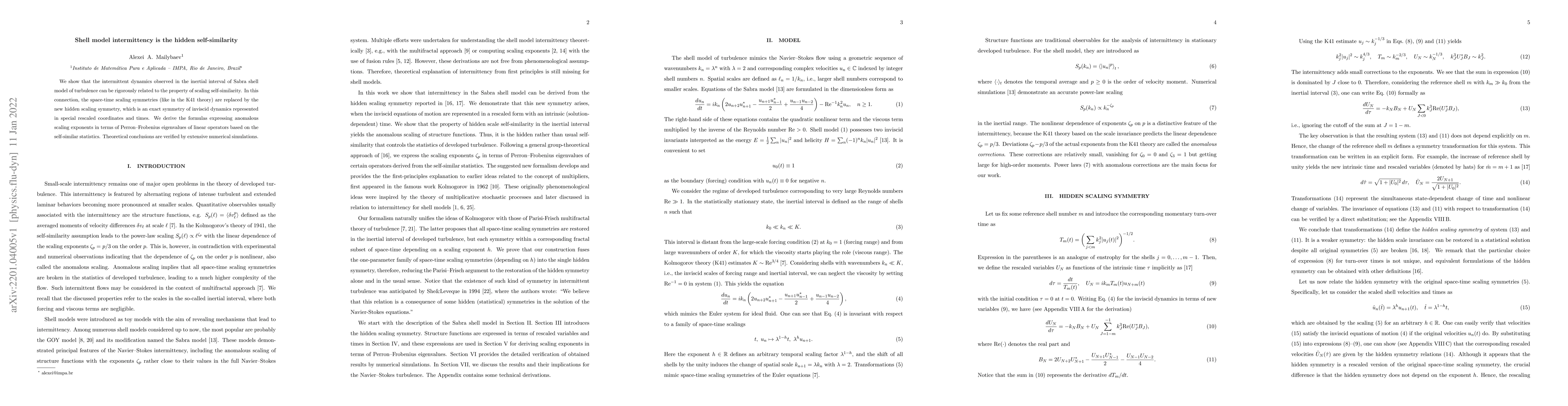Thumbnail for Shell model intermittency is the hidden self-similarity