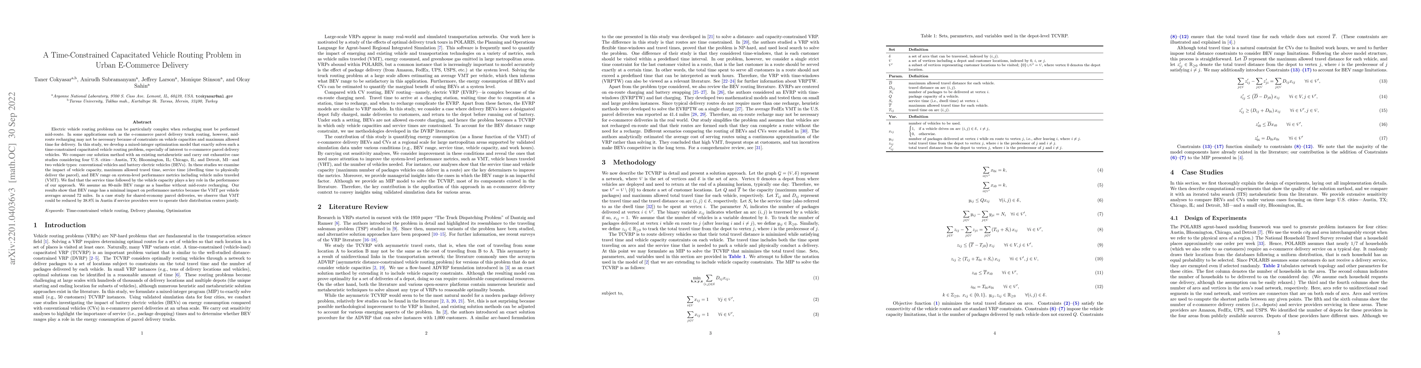 Thumbnail for A Time-Constrained Capacitated Vehicle Routing Problem in Urban
  E-Commerce Delivery