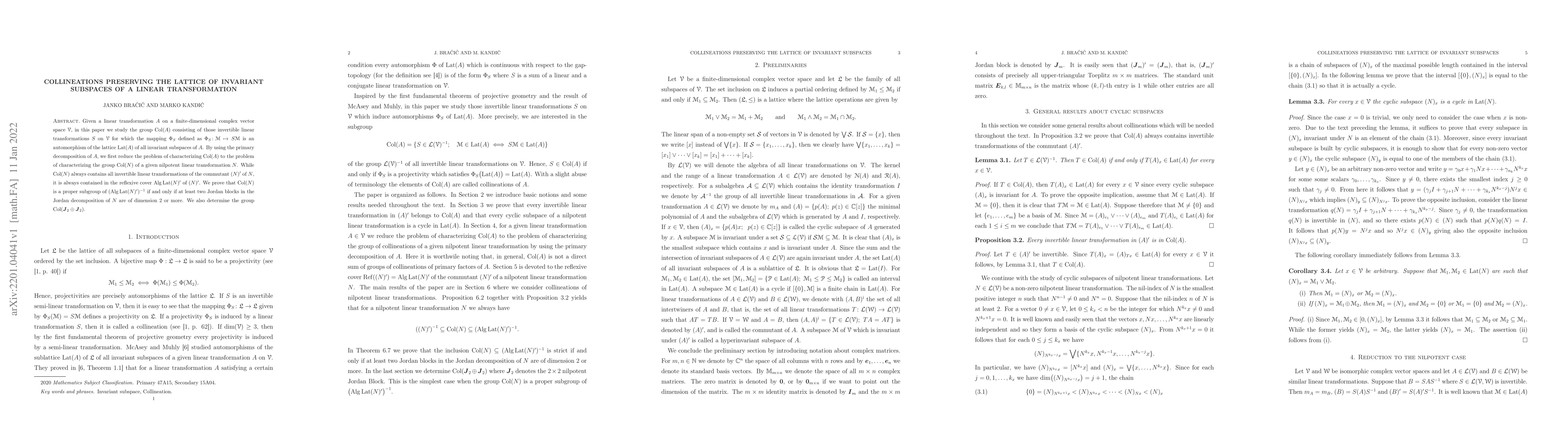 Thumbnail for Collineations preserving the lattice of invariant subspaces of a linear
  transformation