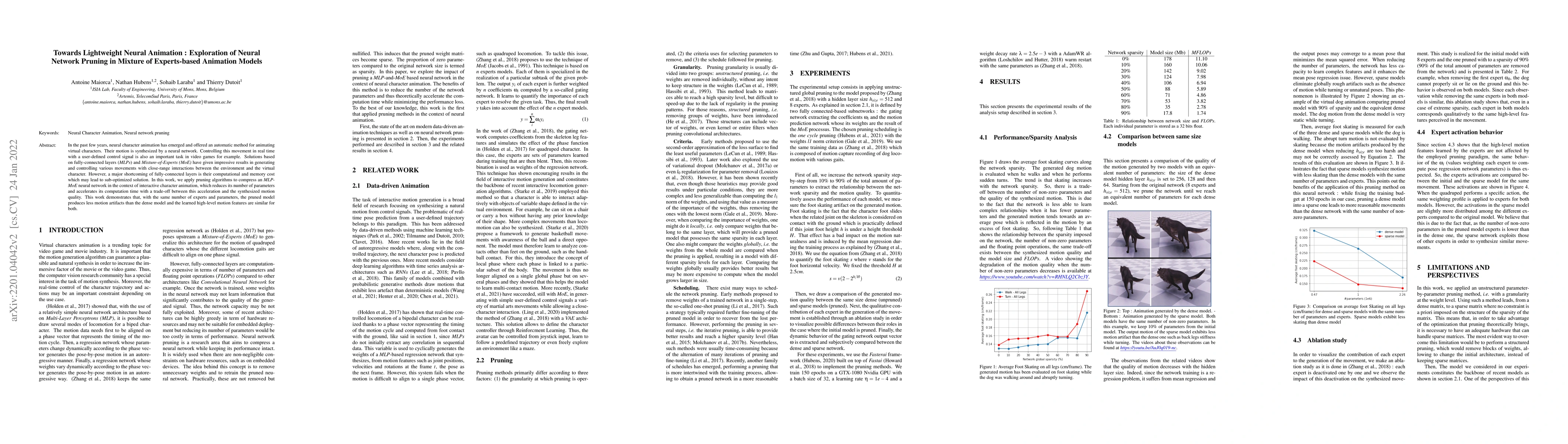 Thumbnail for Towards Lightweight Neural Animation : Exploration of Neural Network
  Pruning in Mixture of Experts-based Animation Models