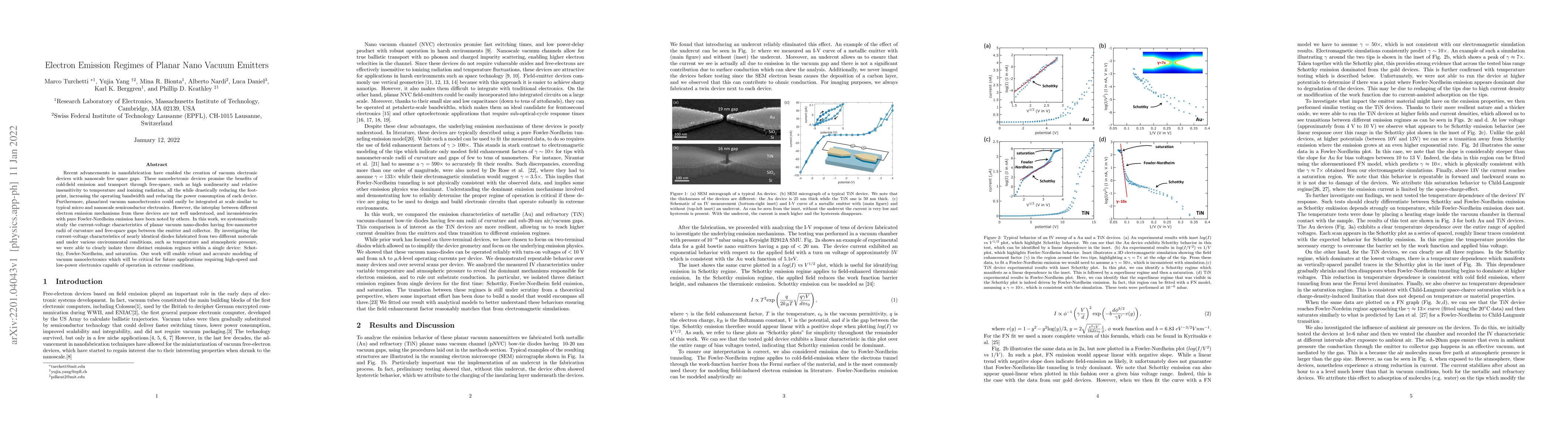 Thumbnail for Electron Emission Regimes of Planar Nano Vacuum Emitters