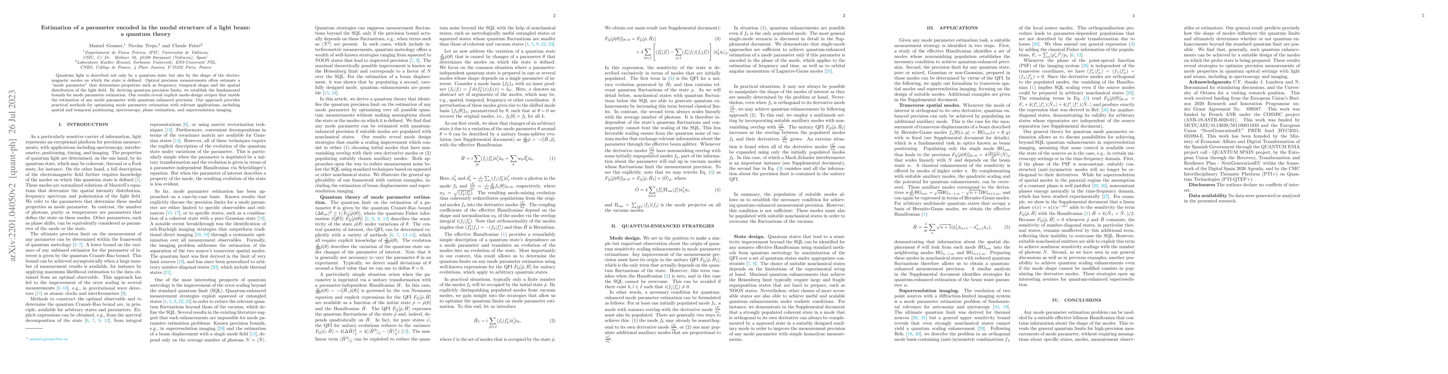 Thumbnail for Estimation of a parameter encoded in the modal structure of a light
  beam: a quantum theory