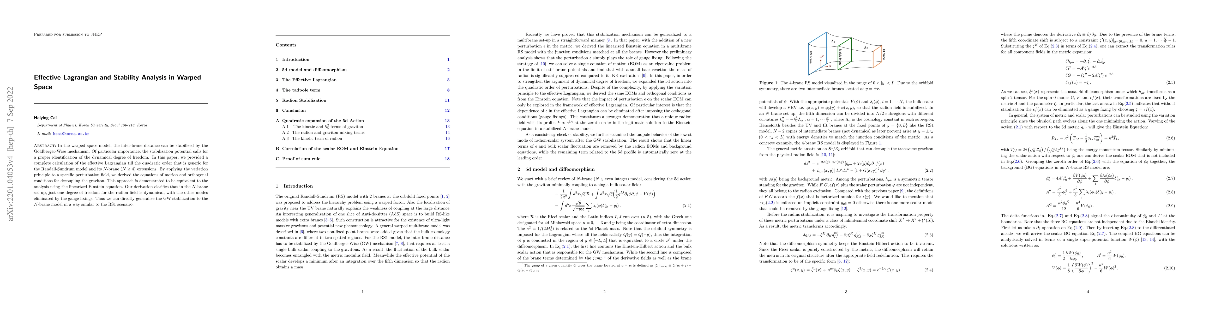 Thumbnail for Effective Lagrangian and stability analysis in warped space
