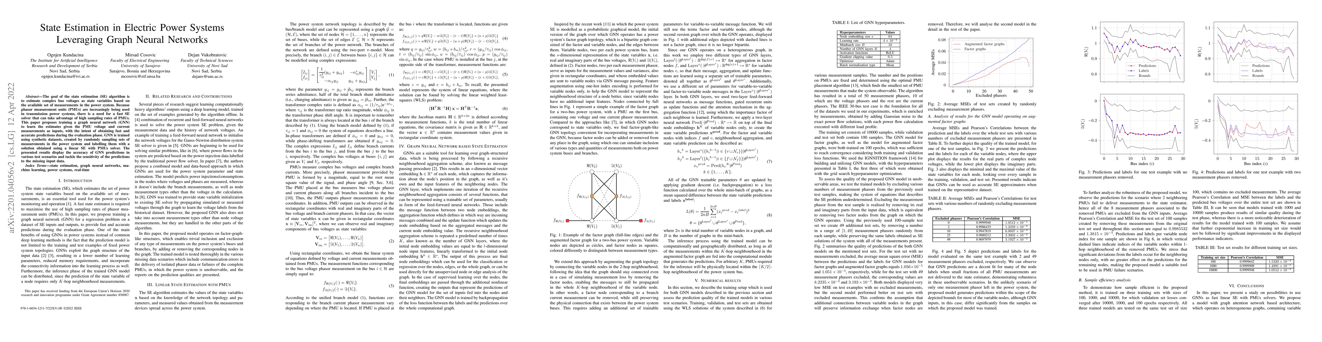 Thumbnail for State Estimation in Electric Power Systems Leveraging Graph Neural
  Networks