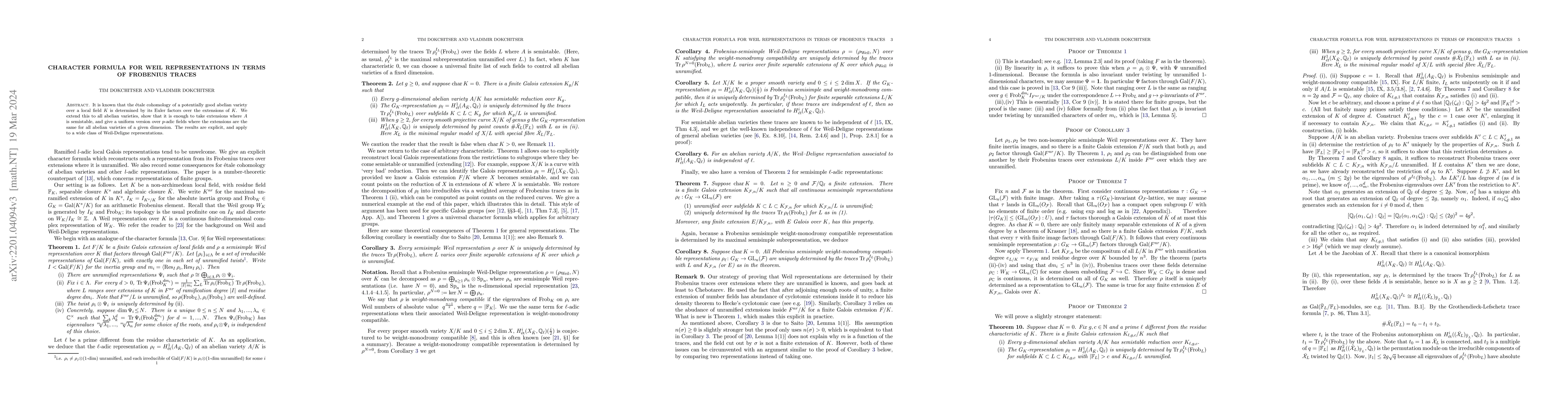 Thumbnail for Character formula for Weil representations in terms of Frobenius traces