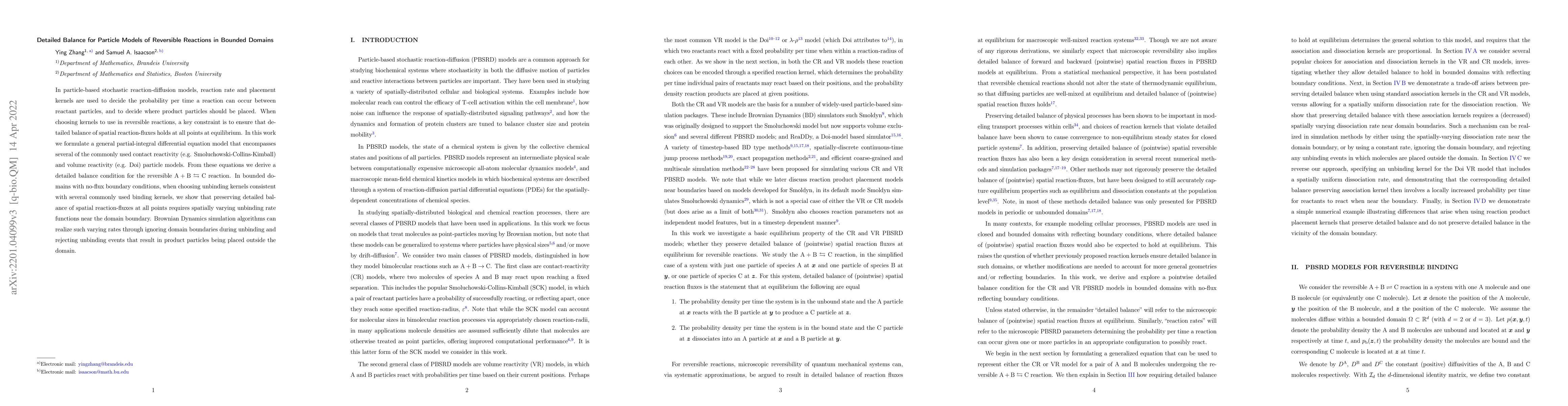 Thumbnail for Detailed Balance for Particle Models of Reversible Reactions in Bounded
  Domains